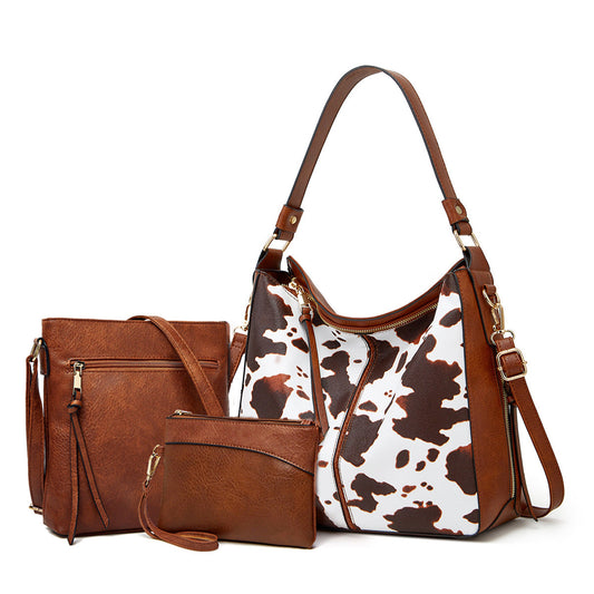 Conjunto de 3 bolsos hobo de cuero de lujo con estampado
