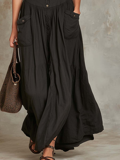 Vestido maxi de algodón con bolsillo de solapa de estilo retro