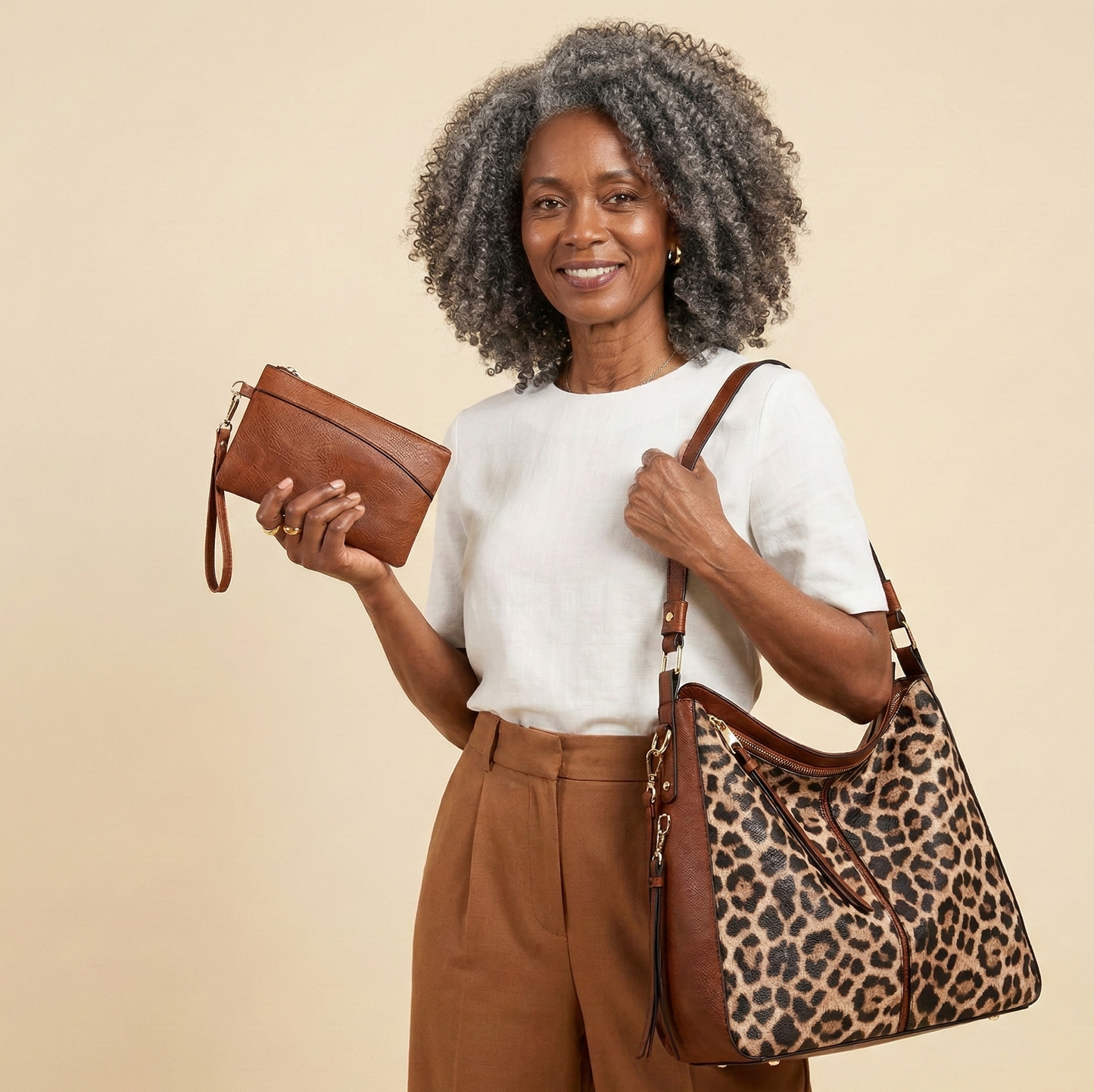Conjunto de 3 bolsos hobo de cuero de lujo con estampado