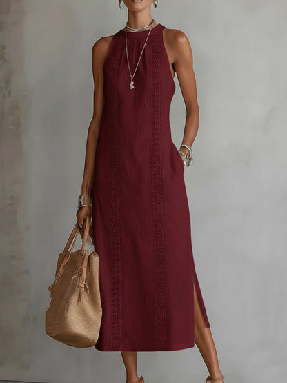 Janina - Vestido Midi De Lino Con Cuello Mao